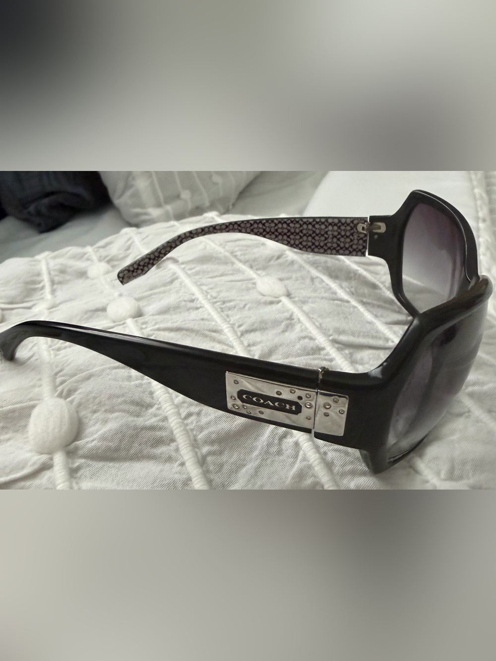 Coach Black Sunglasses with Silver Logo Plaque